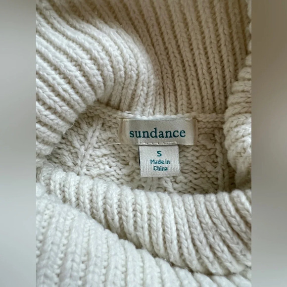 Sundance Mountainview Boho White Cable Knit Turtleneck Winter Sweater S - Picture 10 of 11